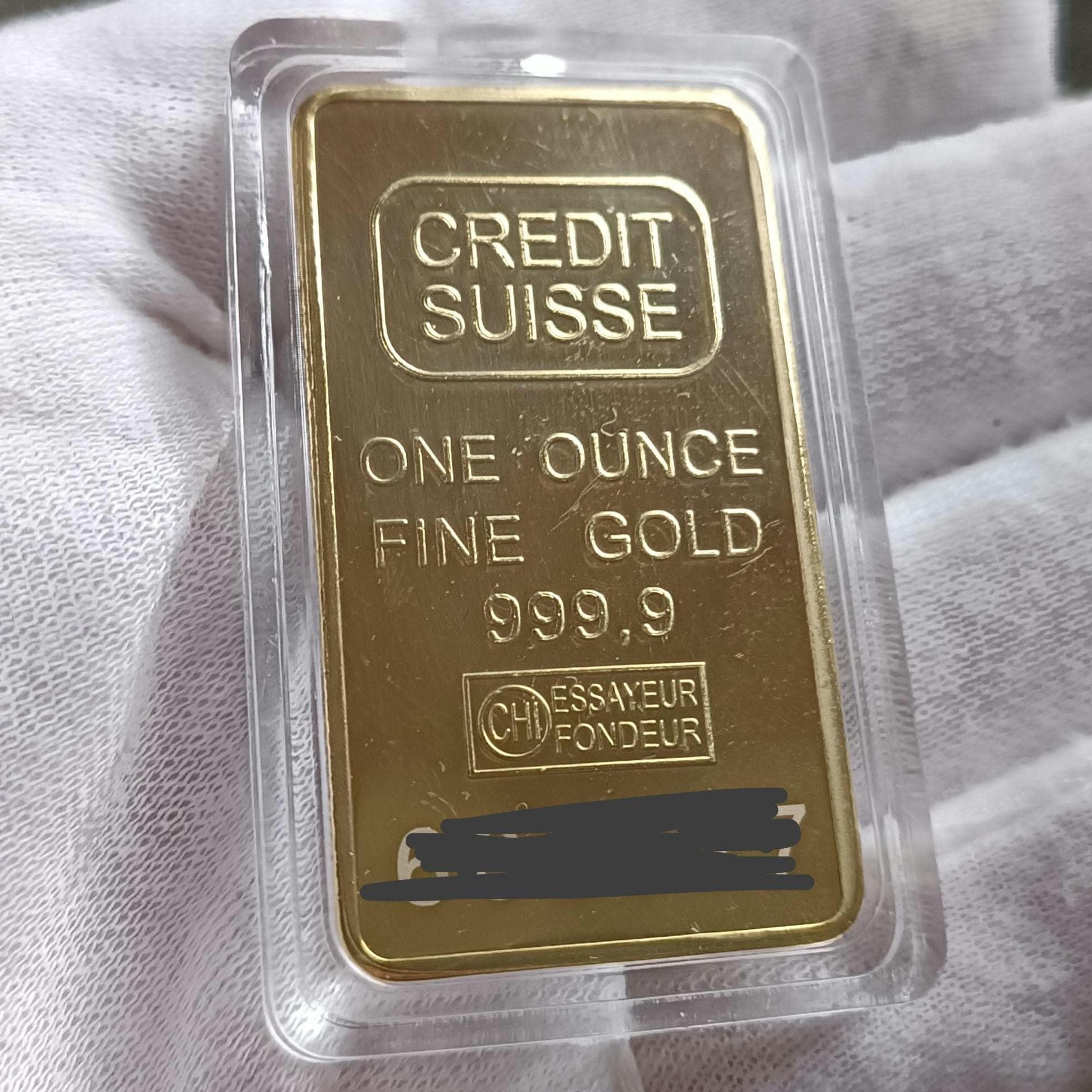One Ounce Swiss Gold Bar, Unique Serial Number, Reproduction