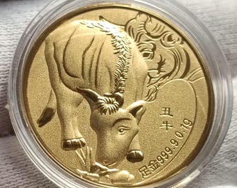 0.1g 999.9 Pure Gold Coin of the Golden Buffalo for Investment or Gift