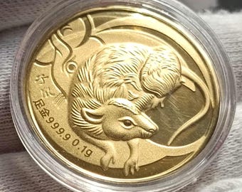 0.1g 999.9 Pure Gold Coin of the Golden Rat for Investment or Gift