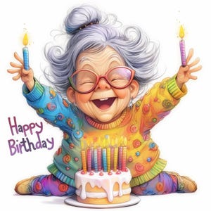 Paquete de 9 imágenes prediseñadas originales de cumpleaños de abuela, ilustraciones de fiesta, imágenes prediseñadas de acuarela imprimibles, JPG de alta calidad, manualidades de papel, diario basura