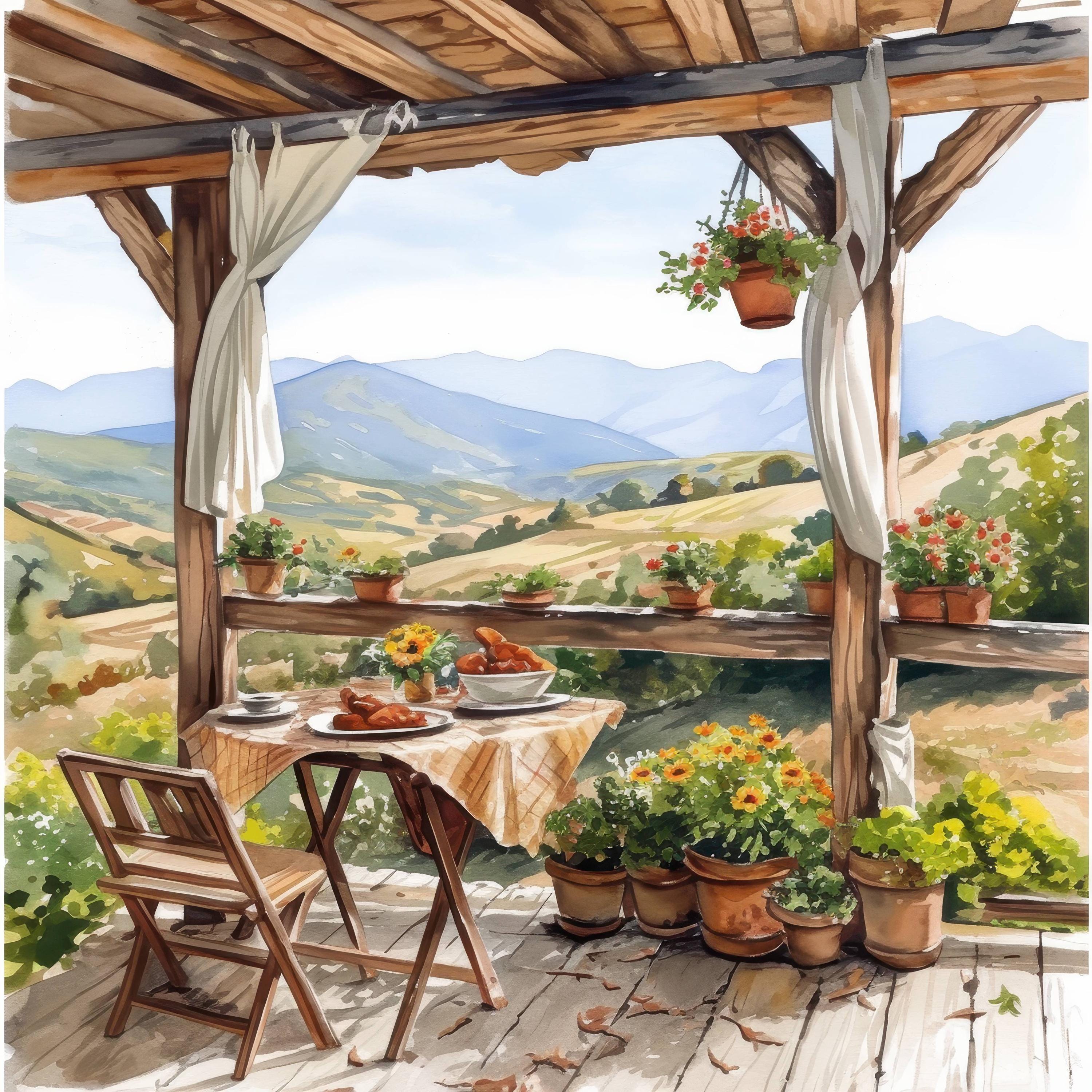 Veranda Draw 11 Blooming Veranda Clipart Bundle, Idyllic Countryside Graphic ...