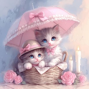 18 Shabby Chic Kitten Set 2 Clipart Bundle, Obrazy graficzne kotów, Wydrukowalne akwarelowe Clipart, Wysokiej jakości JPG, Papierowe rzemiosło, Dzienniki śmieci