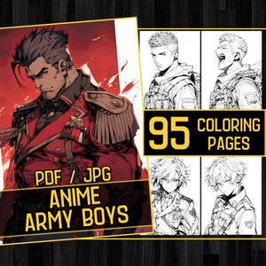 Anime Army Boys Adult Coloring Book 95 Army Coloring Pages,Grayscale Soldier Anime Manga Coloring,Instant Download,Printable PDF & JPG