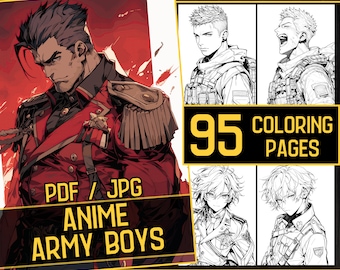 Anime Army Boys Adult Coloring Book 95 Army Coloring Pages,Grayscale Soldier Anime Manga Coloring,Instant Download,Printable PDF & JPG