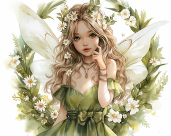 15 Forest Fairy with Floral Elements Printable Watercolor Clipart Illustrations High Quality JPG,s Digital download Paper crafts Card Making