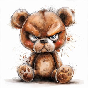 11 Watercolor Grumpy Teddy Bear Clipart Bundle, Teddy Bear clipart, High Quality JPG, Digital download, Paper craft, junk journal, Scrapbook