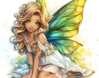 Pacchetto di 10 graziose clipart di fate estive, illustrazioni di fate scintillanti, clipart di acquerelli stampabili, JPG di alta qualità, creazioni di carta, diari spazzatura