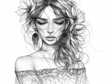 Paquete de 13 imágenes prediseñadas de rostros femeninos con flores, ilustraciones de acuarela imprimibles, archivos JPG de alta calidad, revistas basura, manualidades de papel.