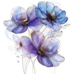 Abstract Flowers Clipart Bundle, Purple Flower, Printable Watercolor ...