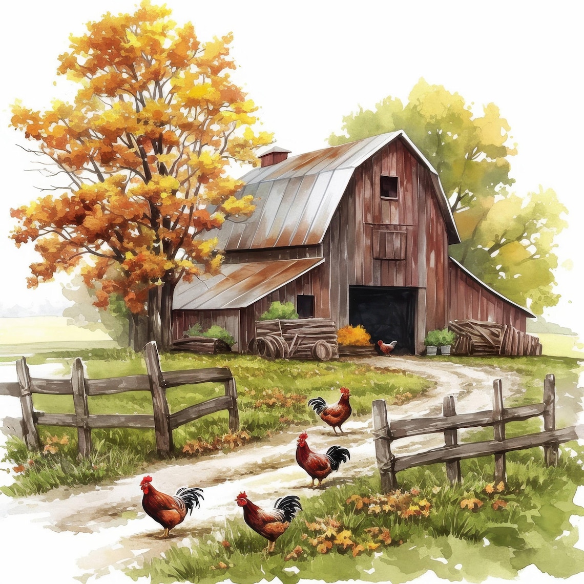 15 Farmyard Farm Scenes Clipart Bundle, Farm Landscapes Illustration ...
