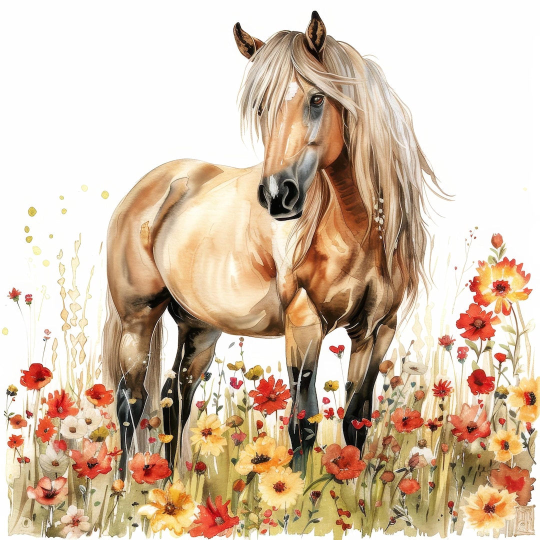 11 Floral Horses in Flowers Clipart Bundle, Printable Watercolor ...