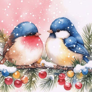 Bundle de 14 cliparts oiseaux d'hiver, illustrations de paysages enneigés, clipart aquarelle imprimable, JPG haute qualité, créations en papier, journaux indésirables