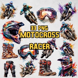Aquarel motorcross clipartbundel, motorfietsillustraties, aquarel crossmotoren, racefietsen, offroad-motorfiets png, commercieel gebruik