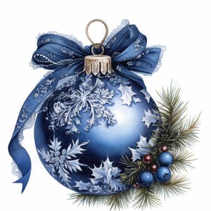 16 Blue Ornaments Clipart Bundle, Printable Watercolor Blue Christmas Images Illustrations, High Quality JPGs, Junk Journals, Paper Crafts