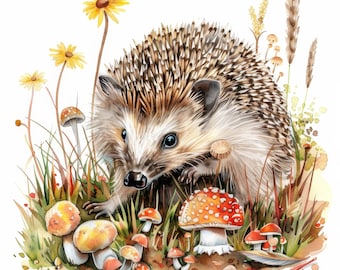26 Cute Hedgehog in Nature Clipart Bundle Set, Printable Watercolor clipart, High Quality JPGs, Digital download, Paper craft, junk journals