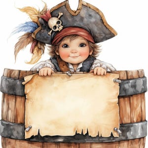 Cartoon Pirates with Labels Clip Art 17 High Res Watercolor JPGs Junk Journaling, Scrapbooking, Card Making, Digital Download, Paper Crafts