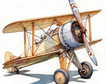 Paquete de 12 imágenes prediseñadas de aviones antiguos, ilustraciones de aviones antiguos, imágenes prediseñadas de acuarela imprimibles, JPG de alta calidad, manualidades de papel, revistas basura