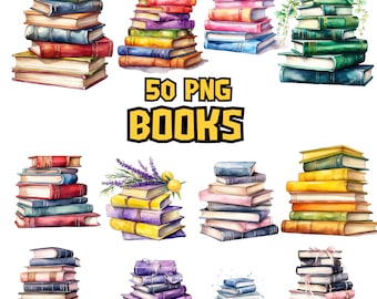 Watercolor Books Clipart | Painted Book Clipart | Book, Reading, Education Illustrations, PNG Graphics | Instant Download for Commercial Use