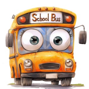 10 Cute Bus Clipart Bundle, School Bus Prints Illustrations, Printable Watercolor Clipart, High Quality JPG, Paper craft, Junk Journals