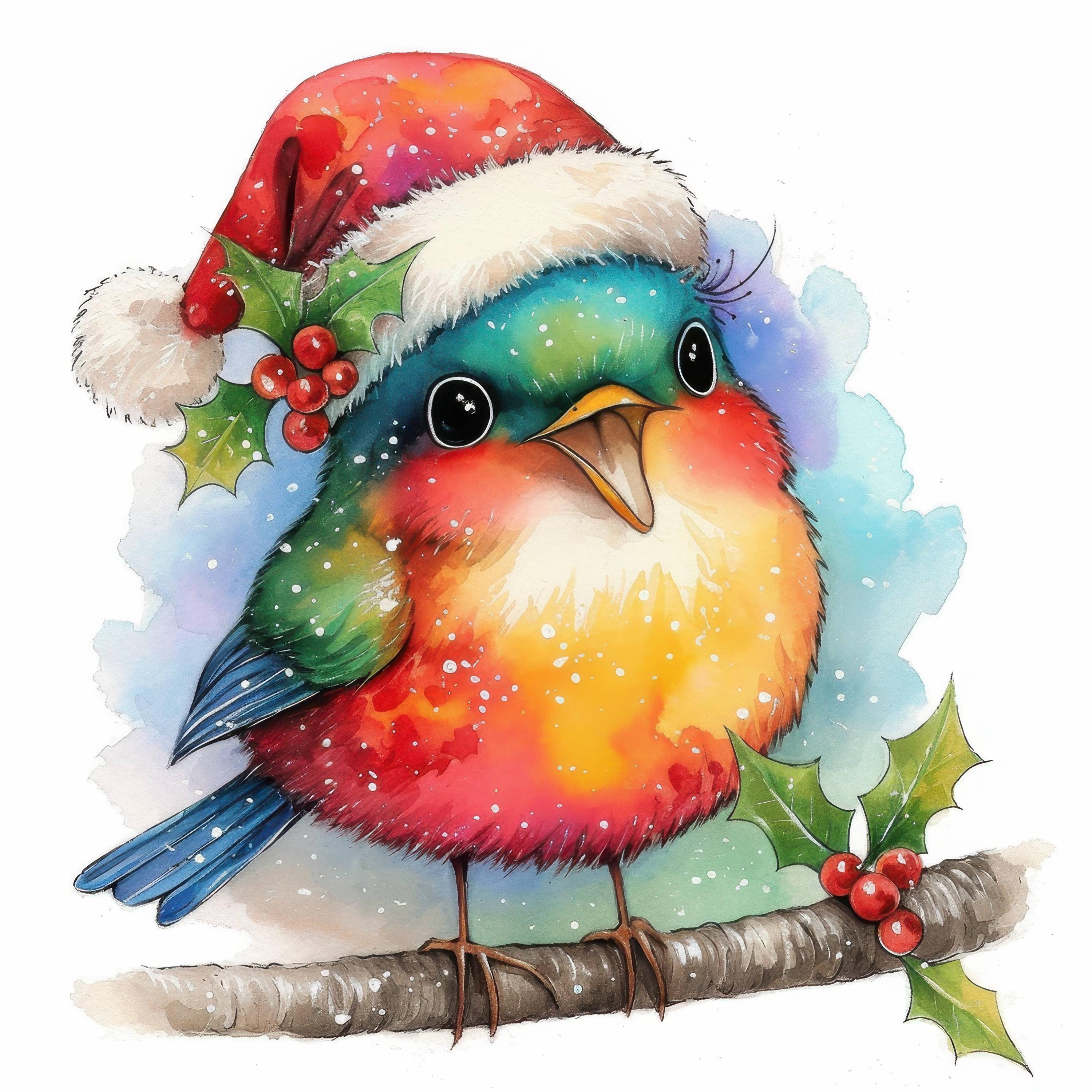 11 Bird With Santa Hat Clipart Bundle, Christmas Images Prints ...
