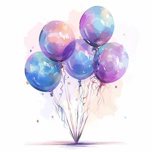 12 Festive Balloons Clipart Bundle, Party Balloons Illustrations, Printable Watercolor Clipart, High Quality JPG, Paper craft, Junk Journals