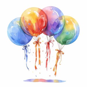 Lot de 12 ballons de fête colorés, illustrations d'images d'anniversaire aquarelles imprimables, fichiers JPG de haute qualité, journaux indésirables, créations en papier