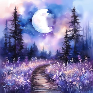 Lot de 16 cliparts forêt magique, illustrations enchantées à l'aquarelle imprimables, fichiers JPG de haute qualité, téléchargement numérique, créations artisanales en papier, journaux intimes