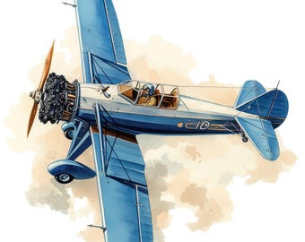 Conjunto de 15 Clipart de Aviões Clássicos, Ilustrações de Aviões Antigos, Clipart em Aquarela para Imprimir, JPG de Alta Qualidade, Download Digital, Uso Comercial