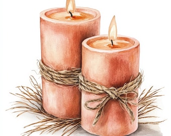24 Candles Clipart Bundle, Candle Illustrations, Printable Watercolor clipart, High Quality JPG, Digital download, Paper craft, Junk Journal