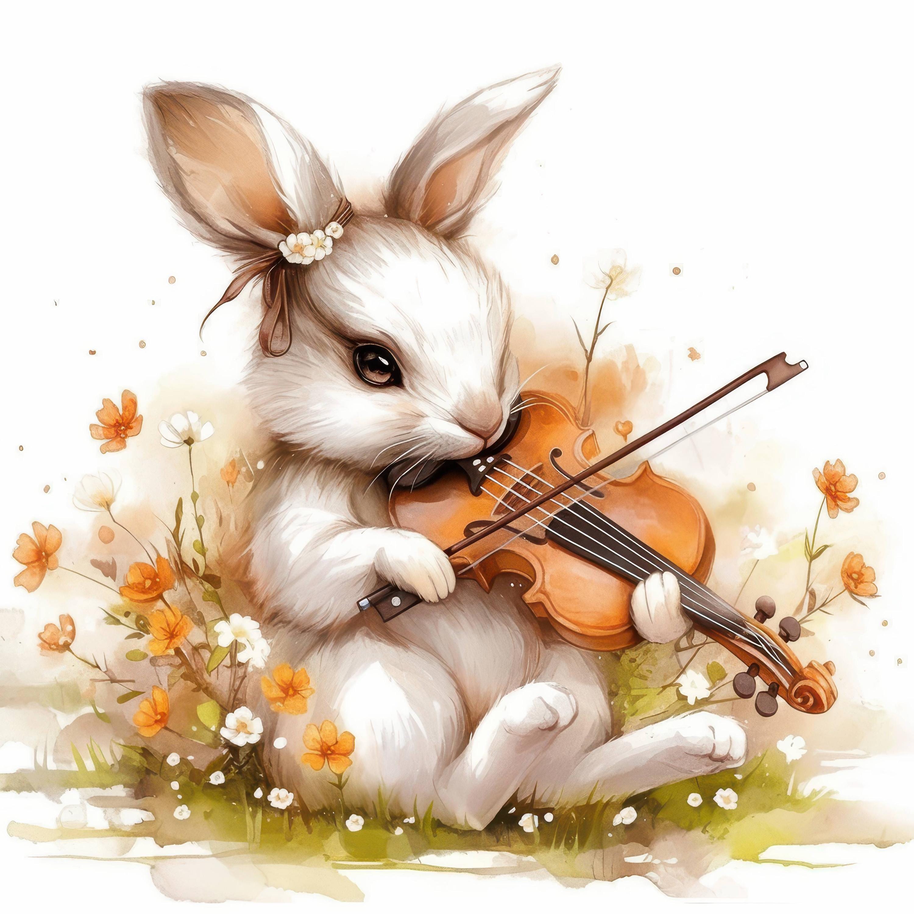 11 Bunny Playing Violin Clipart Set, Cute Rabbit Graphics, Printable ...