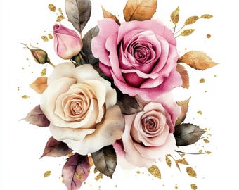 10 Roses in Vase Clipart, Pink Roses, Printable Watercolor Clipart ...