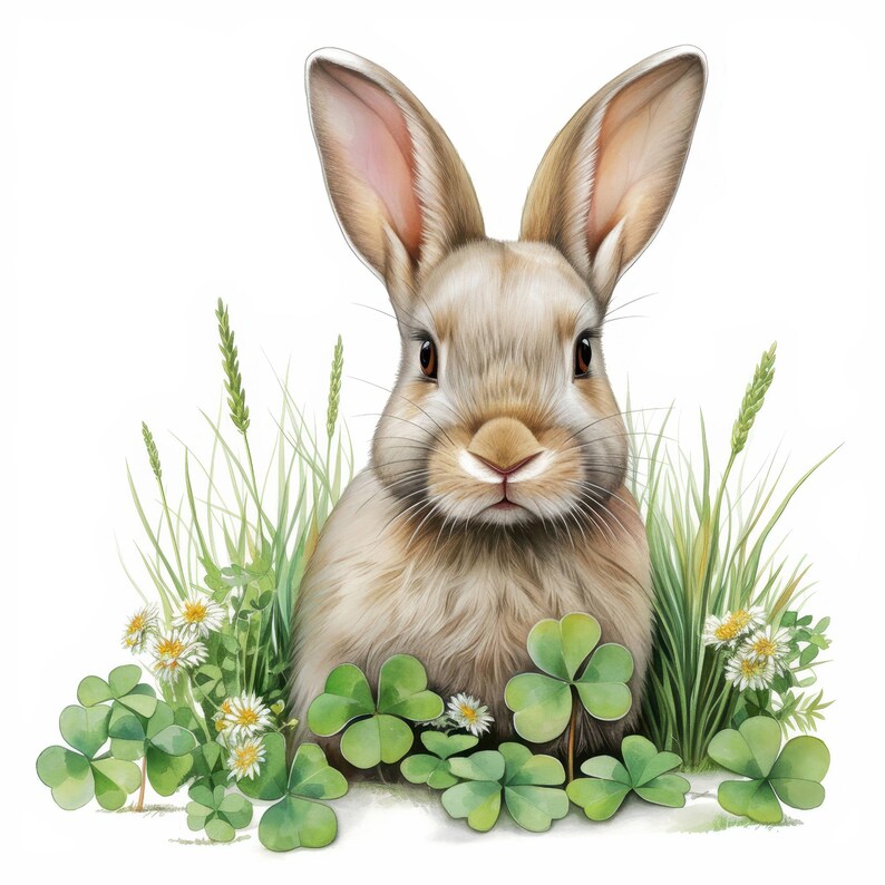 10 Rabbit in Clover Clipart Bundle, Cute Bunnies Illustrations ...
