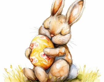 14 Easter Bunny And Egg Clipart Bundle, Easter Clipart, Printable Watercolor clipart, High Quality JPG, Digital download, Paper craft