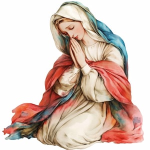10 Virgin Mary Clipart Bundle, Mother Mary Images Illustrations, Printable Watercolor Clipart, High Quality JPG, Paper craft, Junk Journals