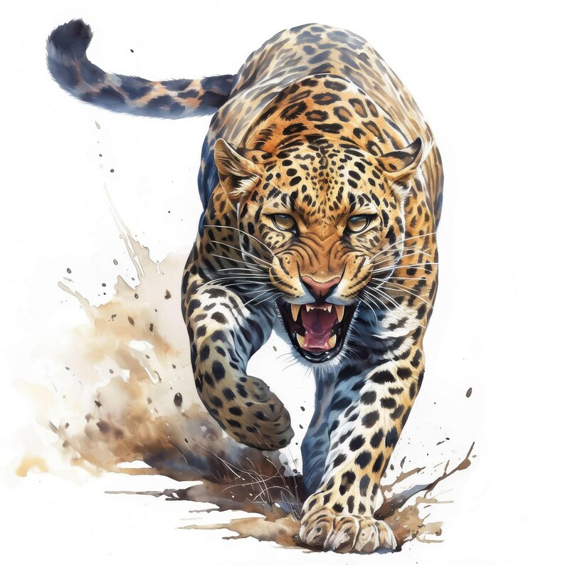 22 Leopard Jump Clipart Set, Printable Watercolor Angry Leopard Clipart ...
