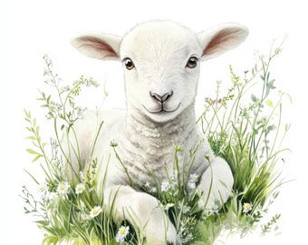 19 Sheep On the Grass Clipart Bundle, Farmyard Illustrations, Printable Watercolor cliparts, High Quality JPGs, Paper crafts, Junk Journals