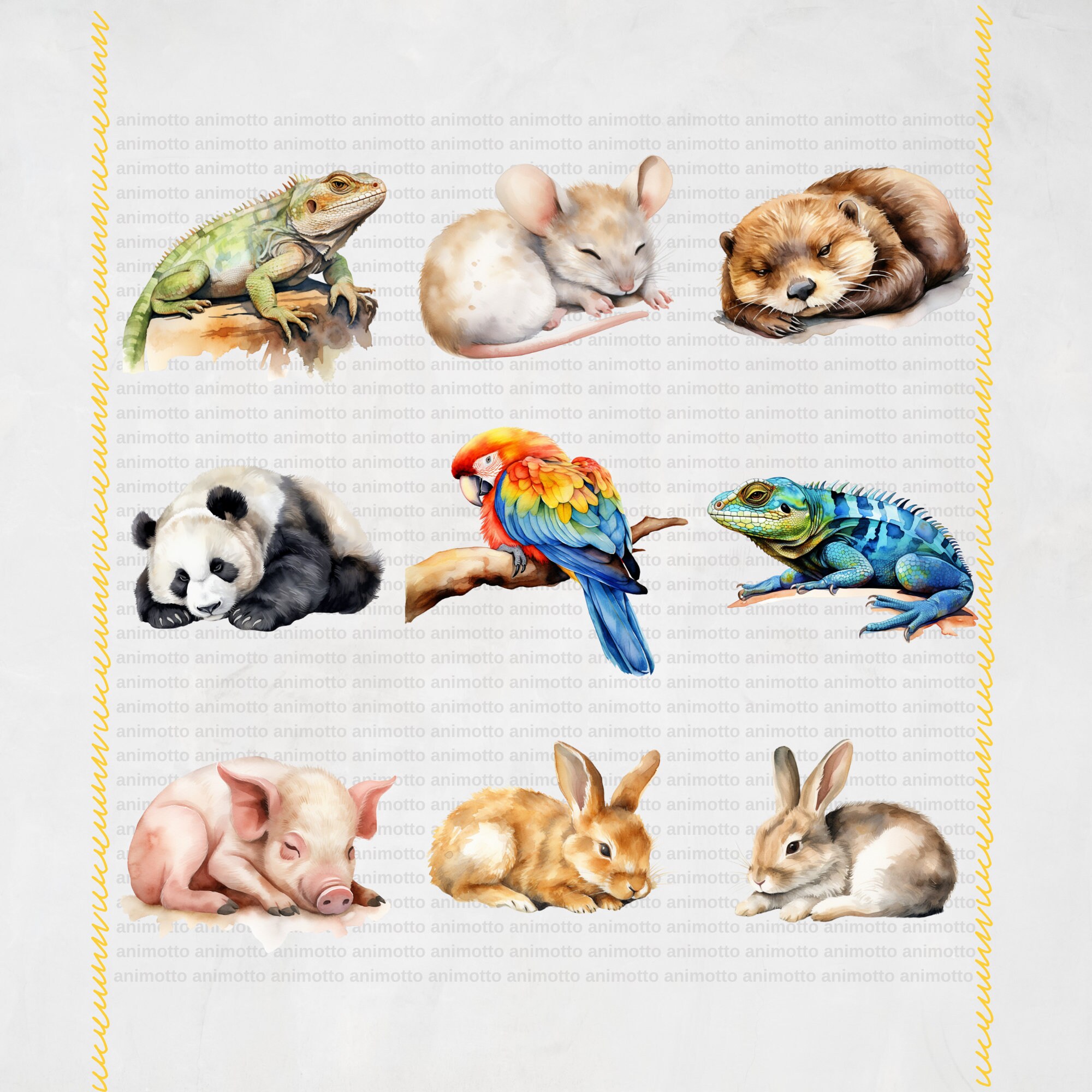 Watercolor Sleeping Animals Clipart Bundle, Cute Baby Animal PNG ...