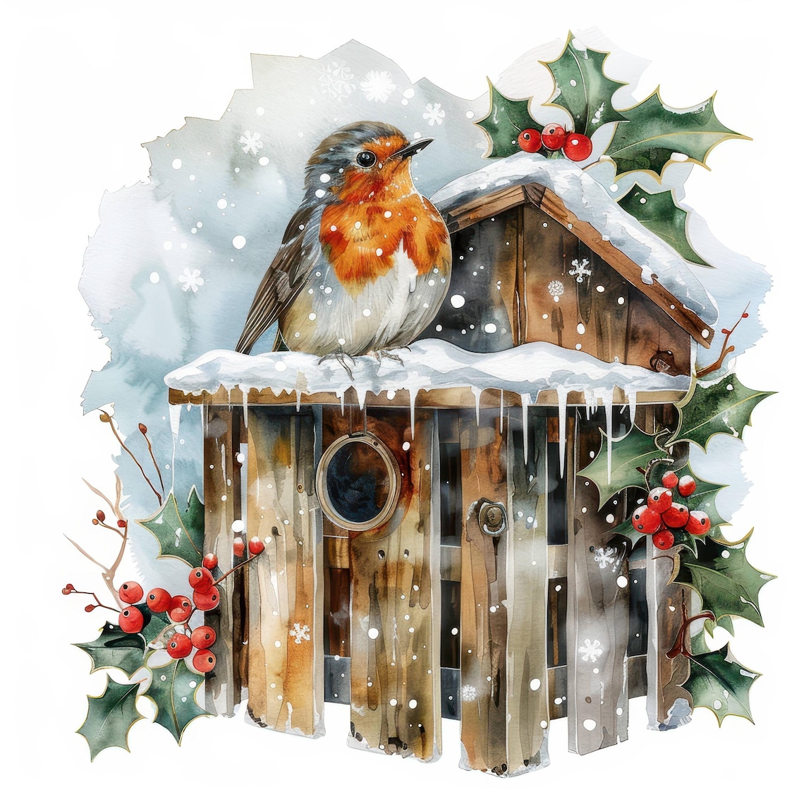 20 Christmas Robin Clipart Bundle Set 2, Printable Watercolor Clipart ...
