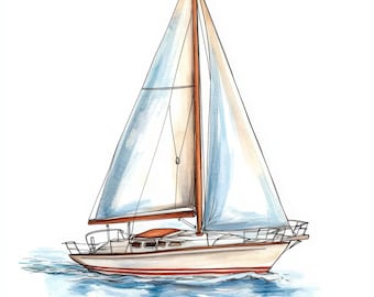 14 Nautical Sail Boats Clipart Bundle, Sailing Ship Illustrations, Printable Watercolor Clipart, High Quality JPG, Paper craft, Junk Journal