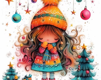 17 Quirky Christmas Girl Clipart Bundle, Printable Watercolor Christmas Clipart, High Quality JPGs, Paper crafts, Digital Download, Journals