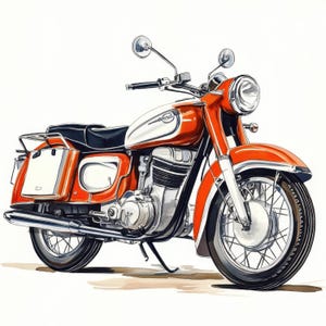 Pacchetto di 10 Clipart di motociclette classiche, illustrazioni di motociclette, clipart acquerellabili stampabili, JPG di alta qualità, creazioni di carta, diari di scarto