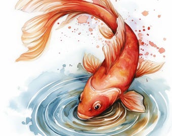 10 Swirl Fisch Clipart Bundle, Aquarell Koi Fisch Illustrationen, druckbare Aquarell Clipart, hochwertige JPG, Papiermodelle, Junk Journals