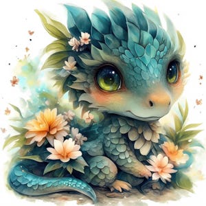 11種類の花柄ドラゴンのクリップアートセット、ベビードラゴンのイラスト、印刷可能な水彩画クリップアート、高品質JPG、ペーパークラフト、ジャンクジャーナル