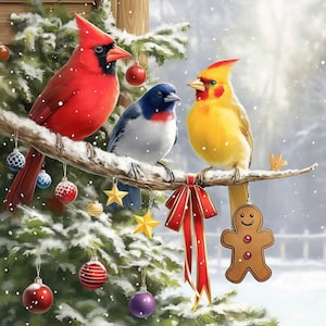 13 Christmas Birds Clipart Bundle, Printable Watercolor Christmas Decor Images Illustrations, High Quality JPGs, Junk Journals, Paper Crafts