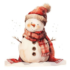 24 Snowman Clipart Set 2, Winter Card Images Illustrations, Printable Watercolor Clipart, High Quality JPG, Digital Download, Commercial Use