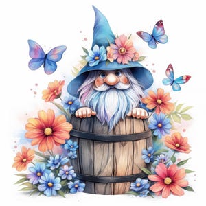 16 Garden Gnomes Clipart Bundle, Floral Gnomes Illustration, Printable Watercolor clipart, High Quality JPGs, Paper crafts, Junk Journals