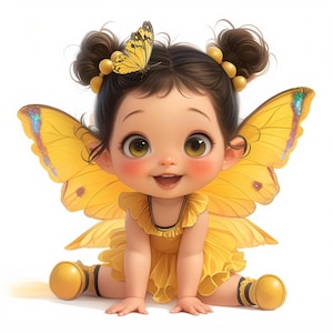 15 schattige gele feeën clipartbundel, kawaii fee, hoge kwaliteit jpgs babyfee afbeeldingen illustraties, digitale download, commercieel gebruik