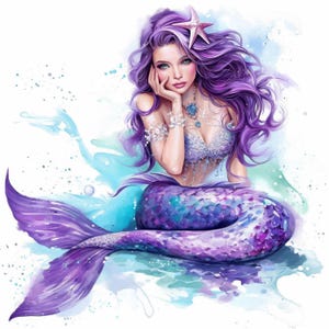 9 Clipart de sirène fantastique enchanté, clipart aquarelle imprimable, tirages fantaisie haute qualité JPG téléchargement numérique Journal de bord d'artisanat en papier