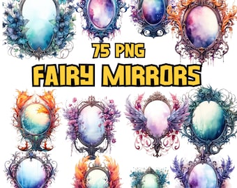 Watercolor Fairy Mirrors Clipart | Colorful Magical Mirror Illustrations, Fantasy Graphic, Scrapbooking, Instant Download for Commercial Use