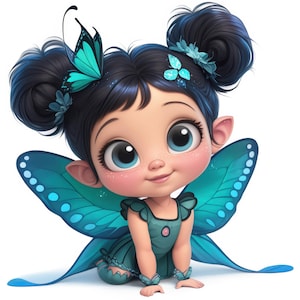 14 Pacote de clipart fofo de fada azul-petróleo, fada kawaii, JPGs de alta qualidade, imagens e ilustrações de fada bebê, download digital, uso comercial